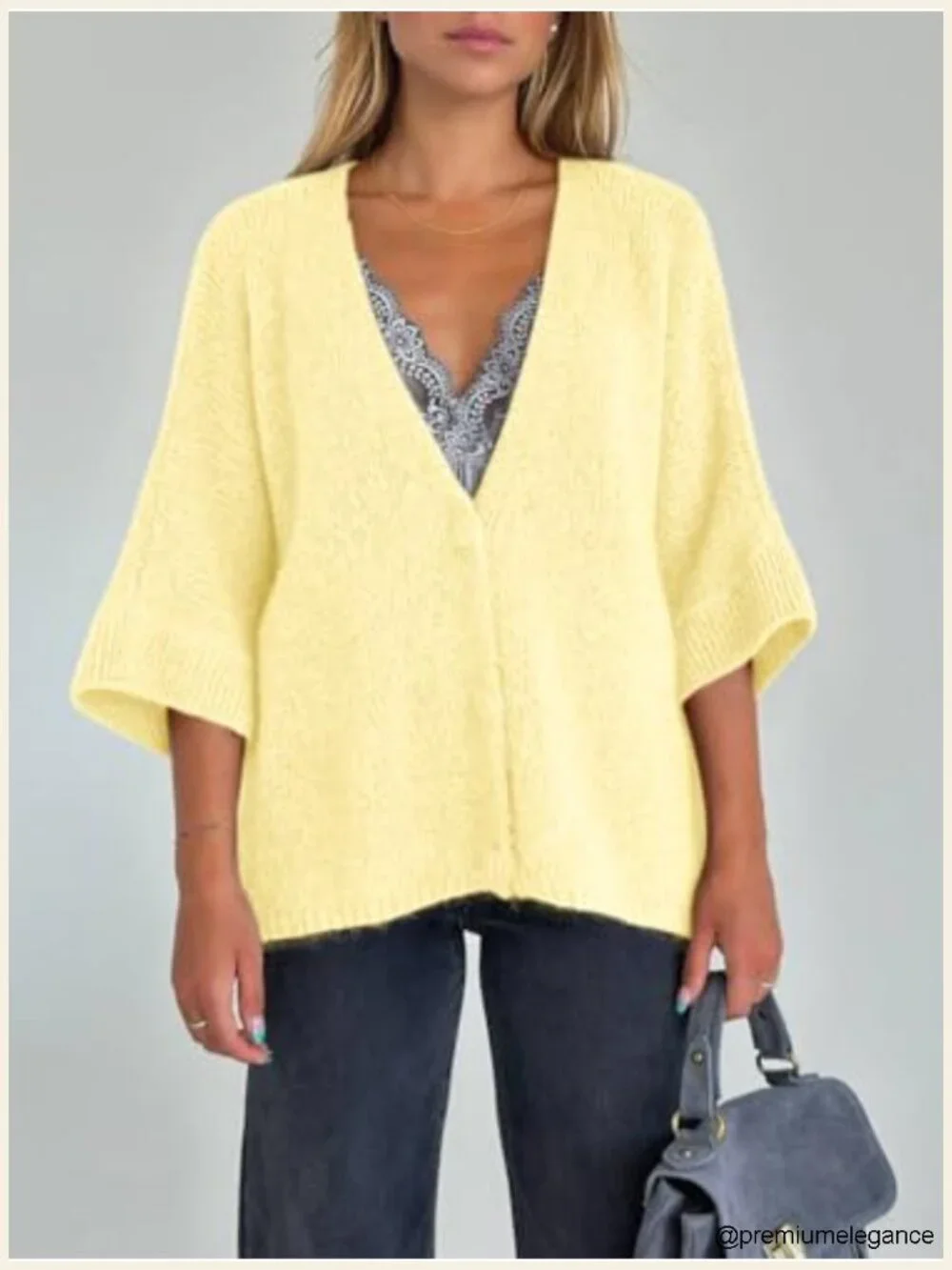 Oversized Short Sleeve Cardigan, V-Neck Button Front Knit Sweater